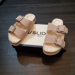 J/Slides Letty Faux Fur Lined Suede Slide Sandals
